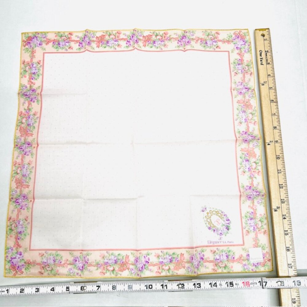 New W/ Box ee Elegance S. A  Paris Handkerchief 19" Cotton light pinkFlora  (21 - Picture 7 of 7